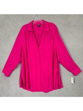 I.n.c. International Concepts Plus Size Side-Slit Top Pink Dragonfruit 3XL NWT's